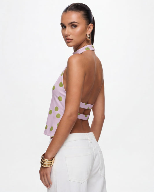 Olga | Top Halter de Lunares con Espalda Abierta