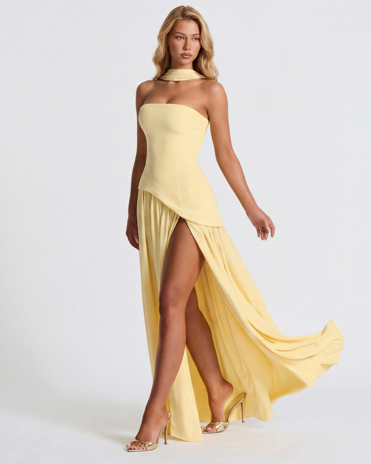 Abril | Vestido Largo Palabra de Honor con Pañuelo