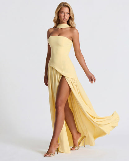 Abril | Vestido Largo Palabra de Honor con Pañuelo