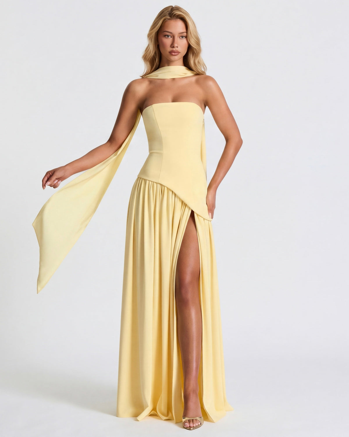 Abril | Vestido Largo Palabra de Honor con Pañuelo