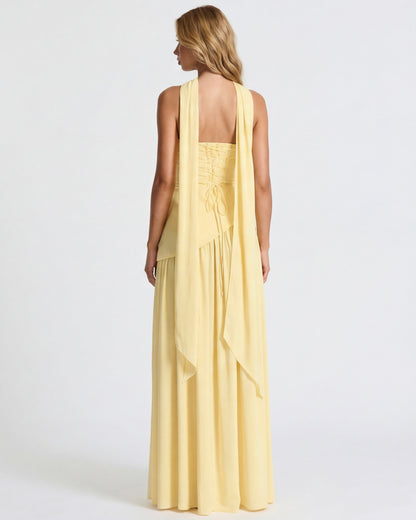 Abril | Vestido Largo Palabra de Honor con Pañuelo