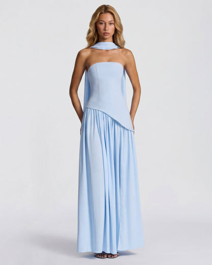 Abril | Vestido Largo Palabra de Honor con Pañuelo