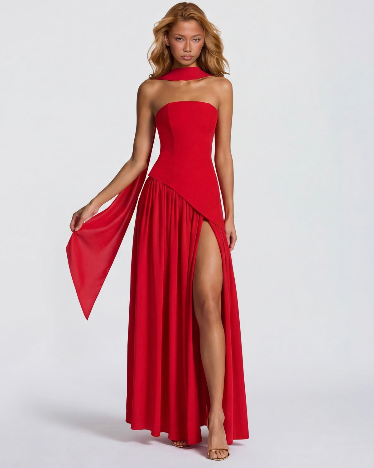 Abril | Vestido Largo Palabra de Honor con Pañuelo