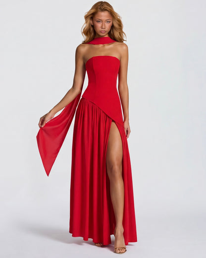 Abril | Vestido Largo Palabra de Honor con Pañuelo