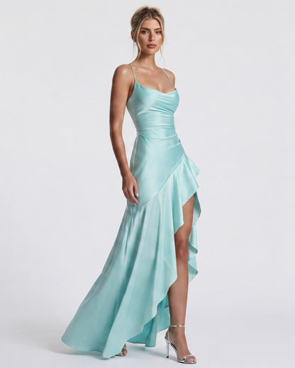 Mercedes | Vestido Largo de Cuello Drapeado con Abertura