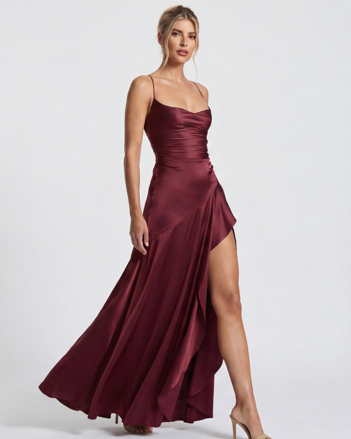Mercedes | Vestido Largo de Cuello Drapeado con Abertura