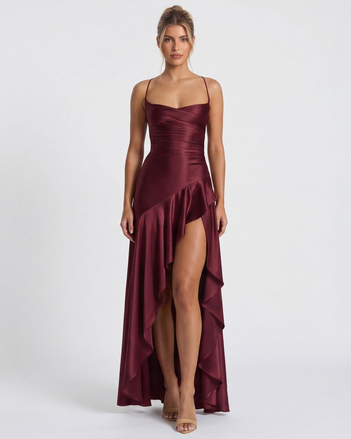 Mercedes | Vestido Largo de Cuello Drapeado con Abertura