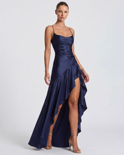Mercedes | Vestido Largo de Cuello Drapeado con Abertura