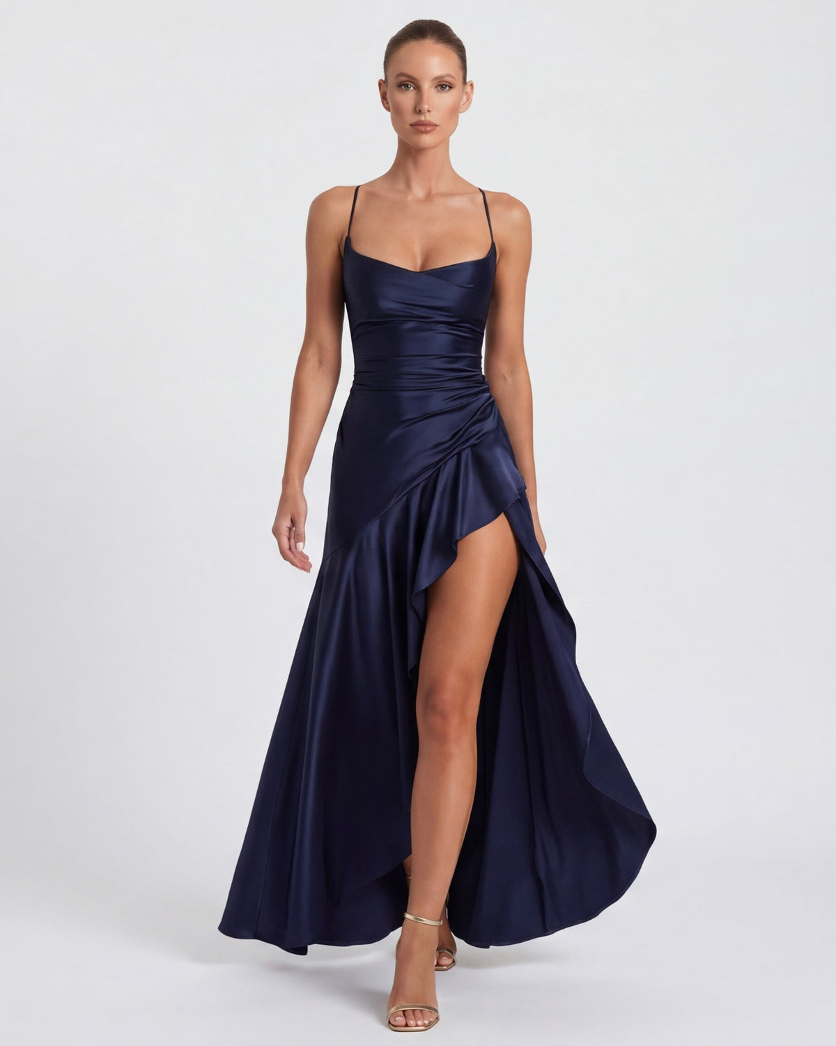 Mercedes | Vestido Largo de Cuello Drapeado con Abertura
