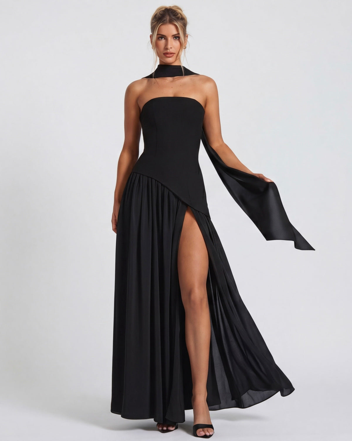 Abril | Vestido Largo Palabra de Honor con Pañuelo