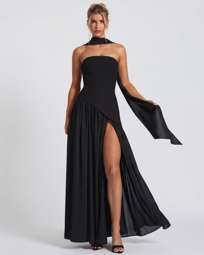 Abril | Vestido Largo Palabra de Honor con Pañuelo