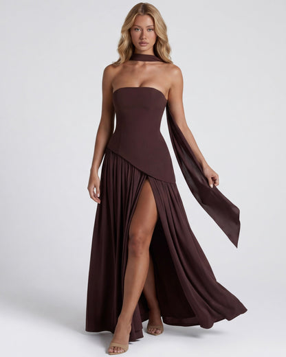 Abril | Vestido Largo Palabra de Honor con Pañuelo