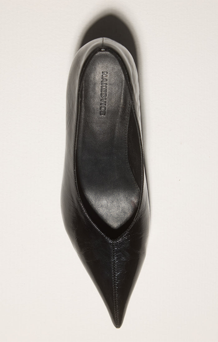 Zapato de Tacón de Punta Fina Craquelado Negro