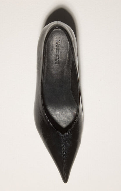 Zapato de Tacón de Punta Fina Craquelado Negro