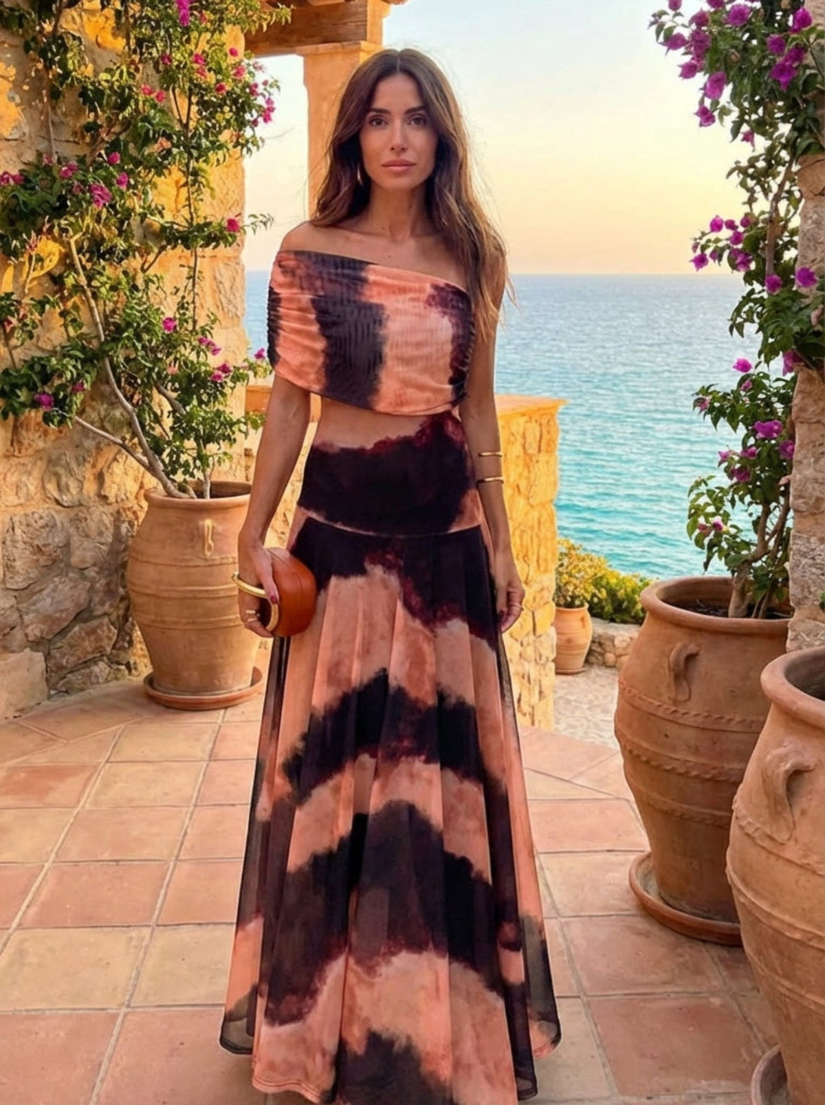 Bianca | Vestido con estampado naranja y marrón