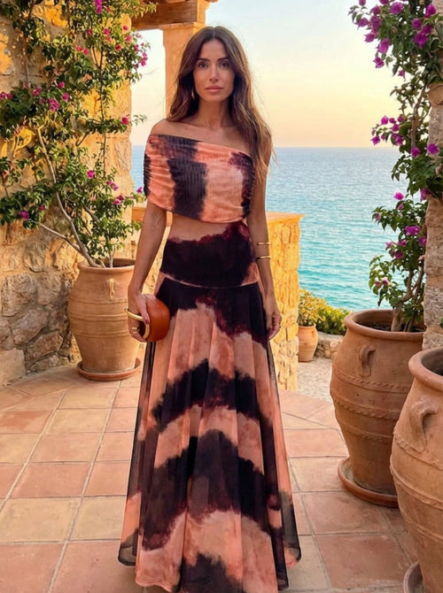 Bianca | Vestido con estampado naranja y marrón