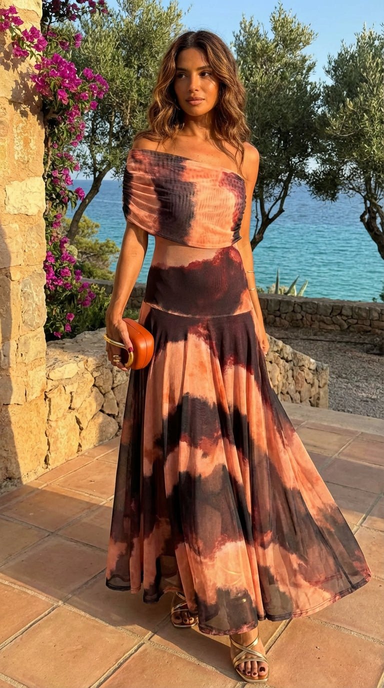 Bianca | Vestido con estampado naranja y marrón