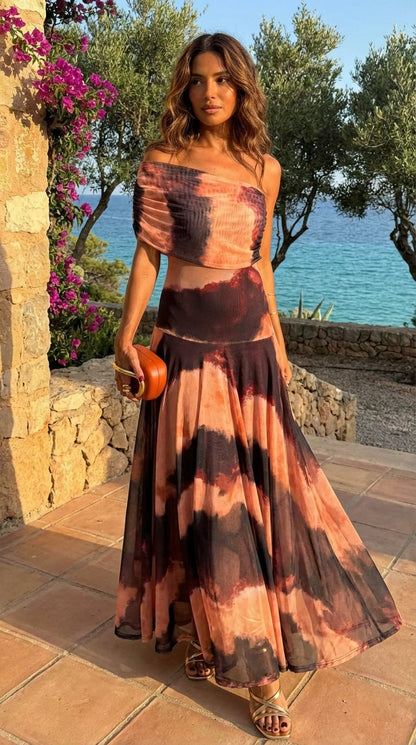 Bianca | Vestido con estampado naranja y marrón