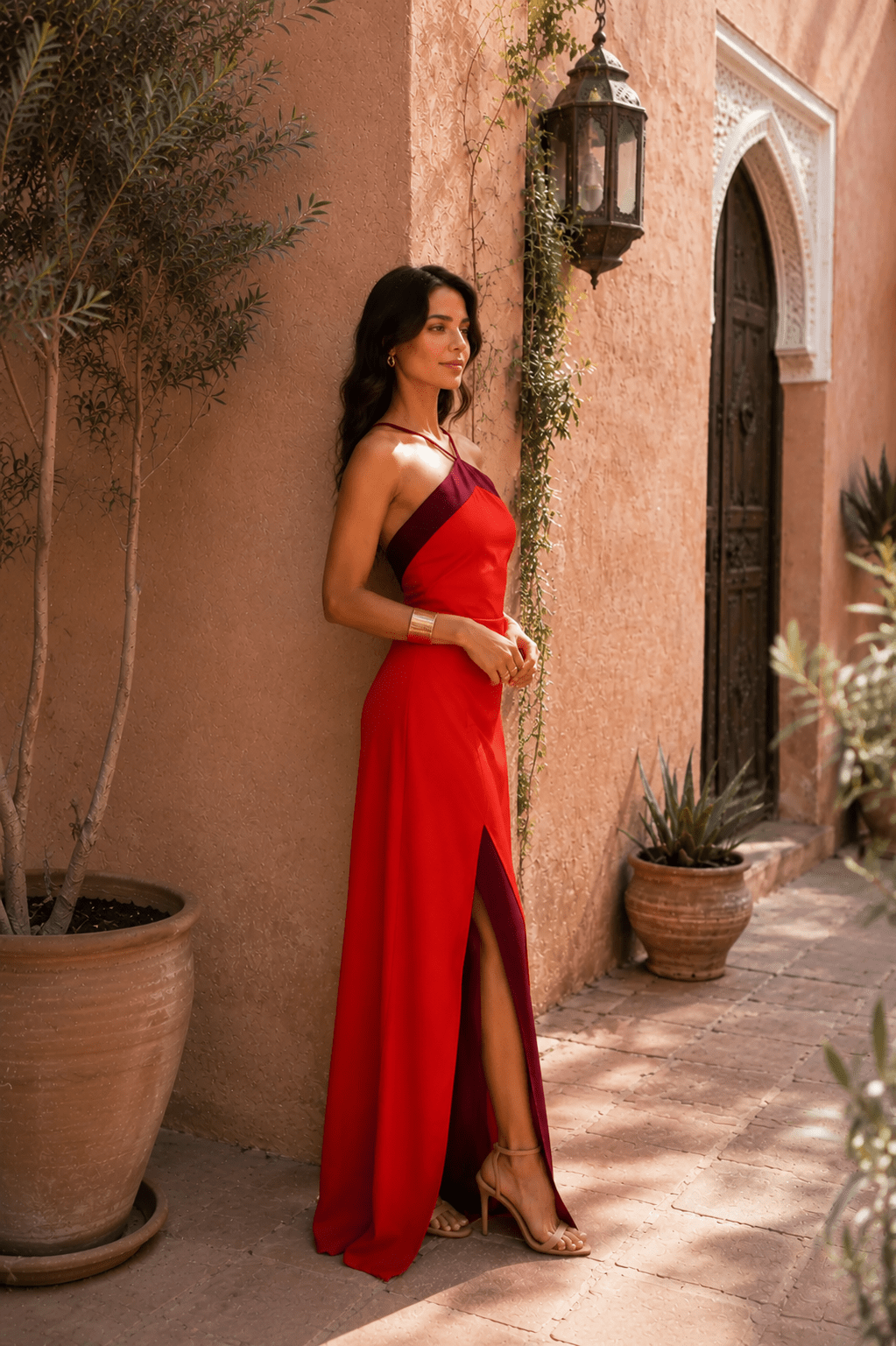 Elisa | Vestido largo de cuello halter con abertura