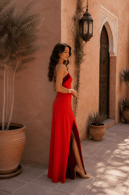 Elisa | Vestido largo de cuello halter con abertura
