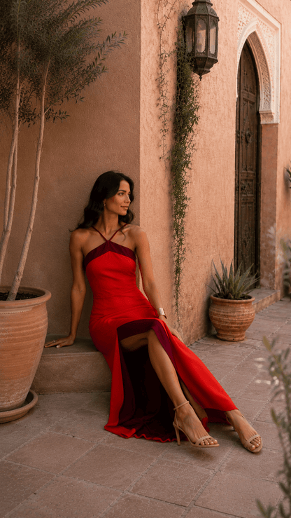 Elisa | Vestido largo de cuello halter con abertura