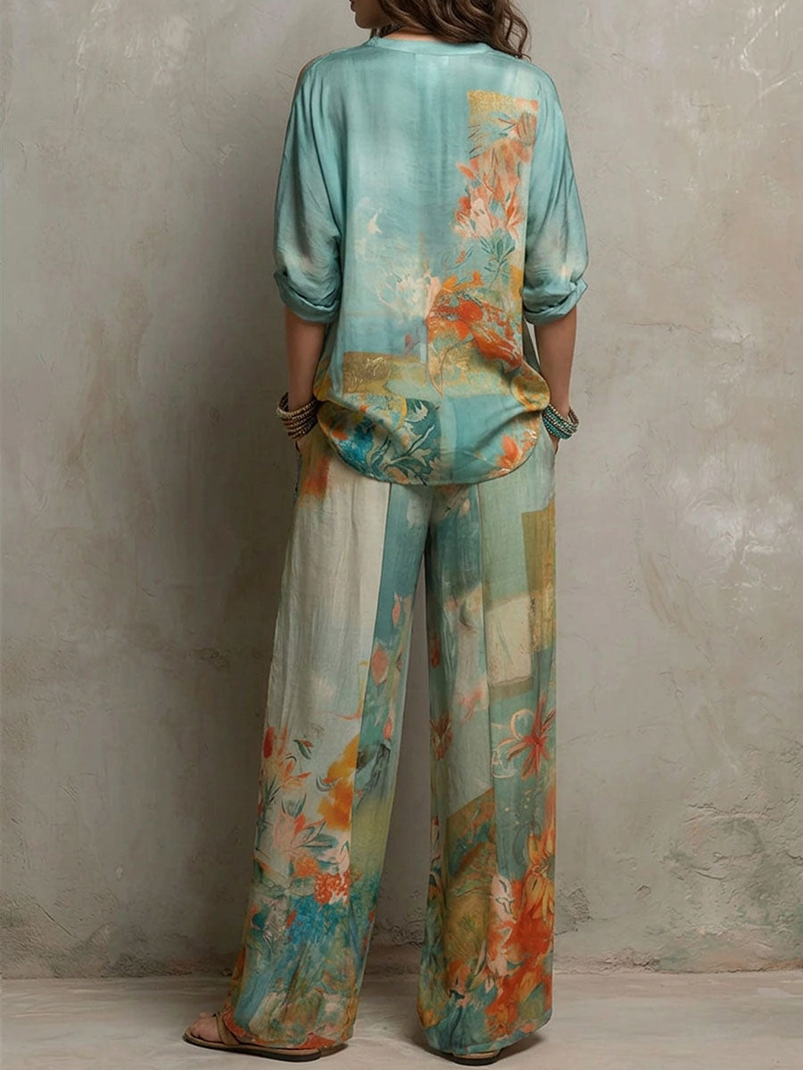 Chiara | Conjunto de Blusa Estampada y Pantalón Ancho
