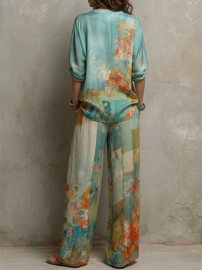 Chiara | Conjunto de Blusa Estampada y Pantalón Ancho