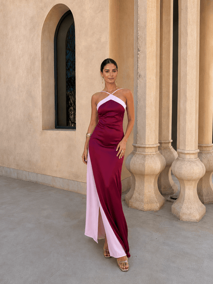 Teresa | Vestido largo de satén con escote cruzado