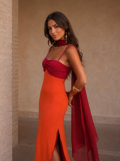 Sofia | Vestido largo drapeado bicolor