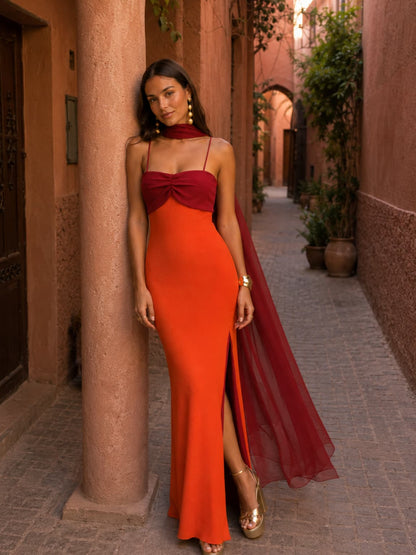 Sofia | Vestido largo drapeado bicolor