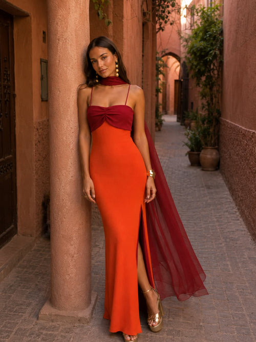 Sofia | Vestido largo drapeado bicolor