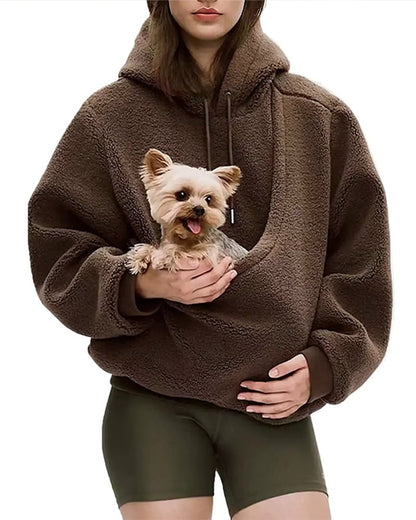 Sudadera con capucha y bolsillo para mascotas pequeñas para mujer